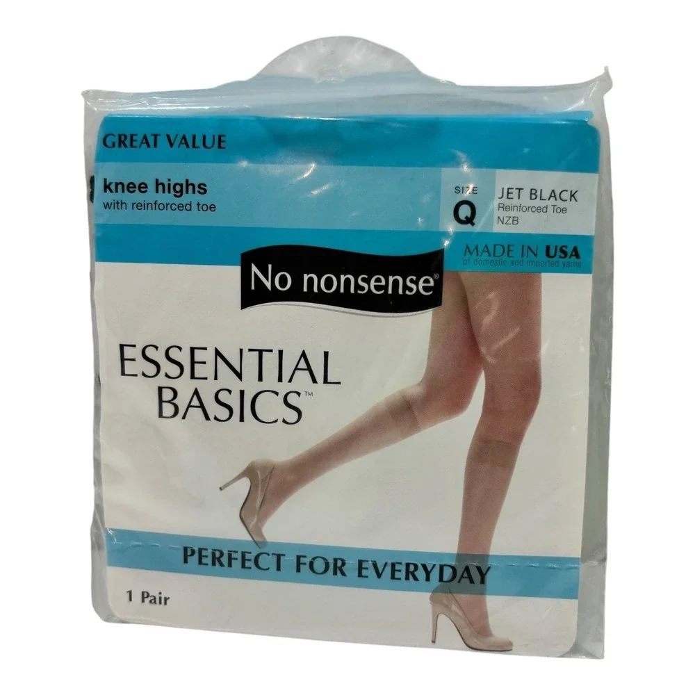 1 Off Black / 1 Jet Black- No Nonsense Knee Highs Reinforced Toe Size‎ Q NEW USA
